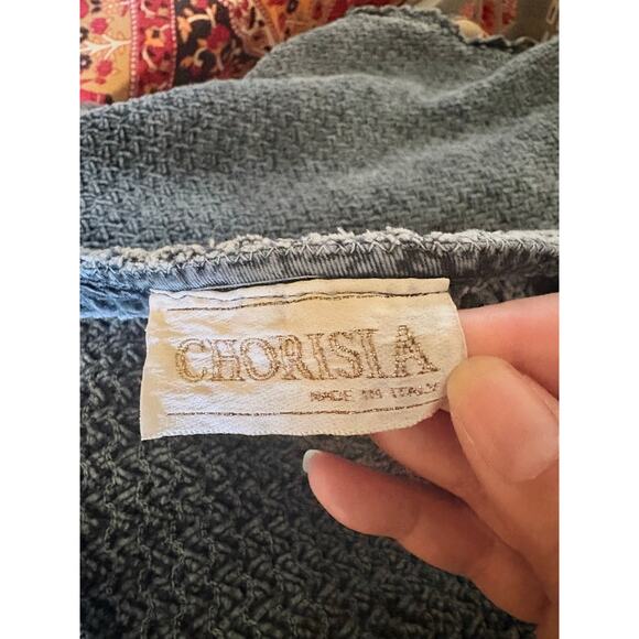 80s VTG Chorisia Italy Crochet Knit Boho Tunic Vest Gray Floral Lace M/L - Picture 5 of 7